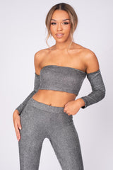 Havana Black Silver Metallic Glitter Two Piece Leggings Co-ord Set