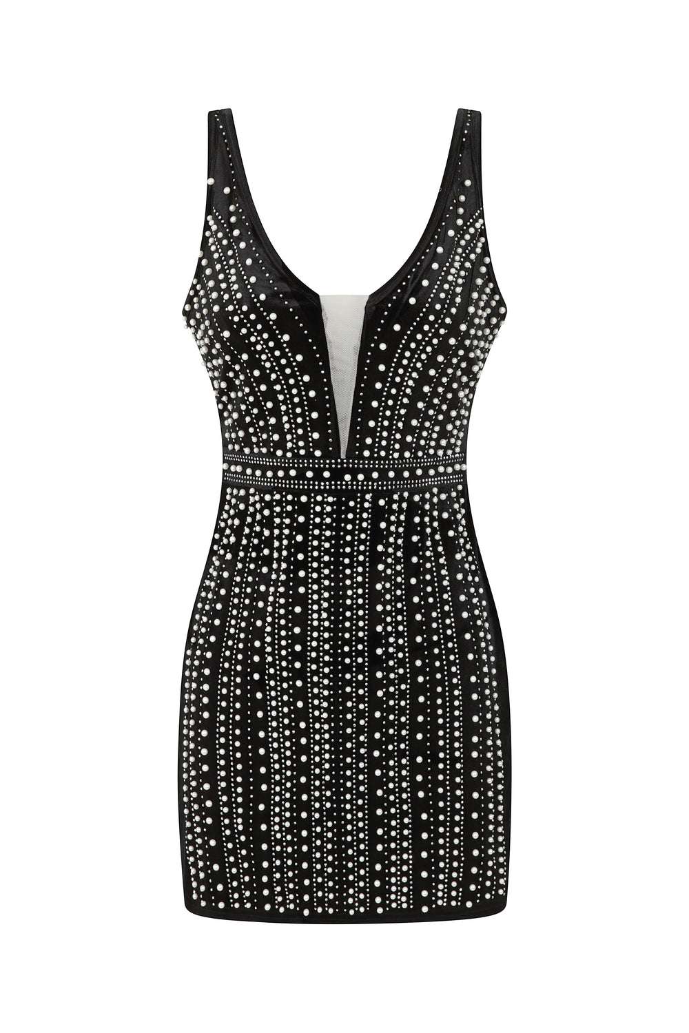 Catch Me Black Rhinestone & Pearls Velvet Plunge Dress