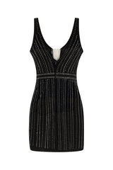 Catch Me Black Rhinestone & Pearls Velvet Plunge Dress