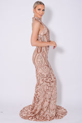 Envy Rose Gold Vip Luxe Illusion Sequin Embellished Fishtail Dress