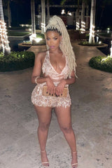Holly Glam Champagne Gold Ombre Sequin Tassel Fringe Sheer Dress