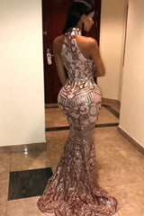 Envy Rose Gold Vip Luxe Illusion Sequin Embellished Fishtail Dress