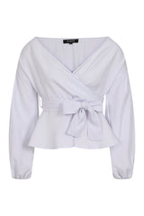 Mili White Longsleeve Wrap Over Tie Top