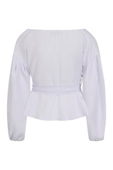 Mili White Longsleeve Wrap Over Tie Top