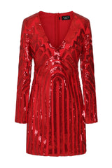 nazz collection red ashanti geometric long sleeve bodycon dress mini