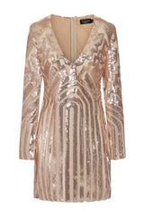 nazz collection rose gold ashanti geometric long sleeve bodycon dress mini