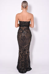 Kenza Black Luxe Sweetheart Plunge Sequin Embellished Fishtail Dress