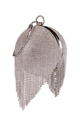 Hollywood Silver Crystal Diamante Tassel Wristlet Sphere Clutch Bag