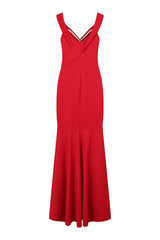 Camila Berry Red Bardot Maxi Fishtail Dress