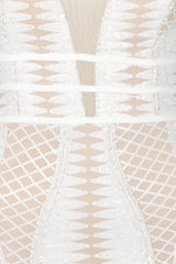 Limelight White Nude Plunge Cage Sequin Bandage Illusion Mini Dress