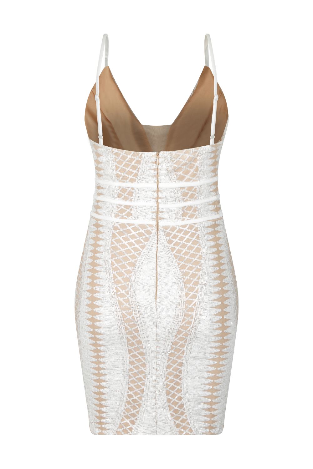 Limelight White Nude Plunge Cage Sequin Bandage Illusion Mini Dress