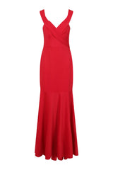 Camila Berry Red Bardot Maxi Fishtail Dress