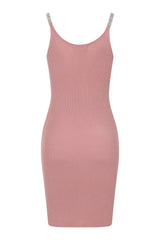 Angelina Dusty Pink Diamonte Strap Ribbed Pencil Midi Bodycon Dress