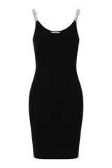 Angelina Black Diamante Strap Ribbed Knitted Pencil Midi Bodycon Dress