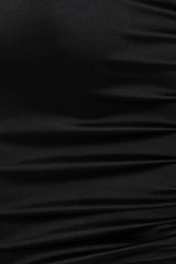 Cut It Out Black Slinky Satin Cut Out Ruched Mini Dress