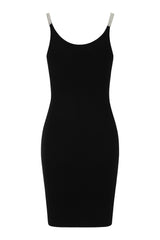 Angelina Black Diamante Strap Ribbed Knitted Pencil Midi Bodycon Dress