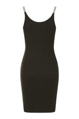 Angelina Khaki Diamante Strap Ribbed Knitted Pencil Midi Bodycon Dress