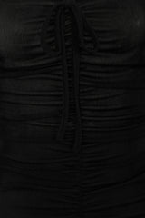 All Ruched Up Black Off The Shoulder Long Sleeve Slinky Mini Dress