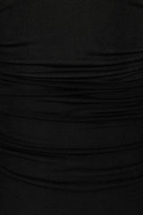 All Ruched Up Black Off The Shoulder Long Sleeve Slinky Mini Dress