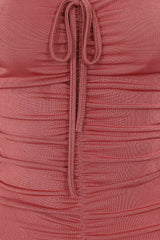All Ruched Up Dusty Pink Off The Shoulder Long Sleeve Slinky Mini Dress