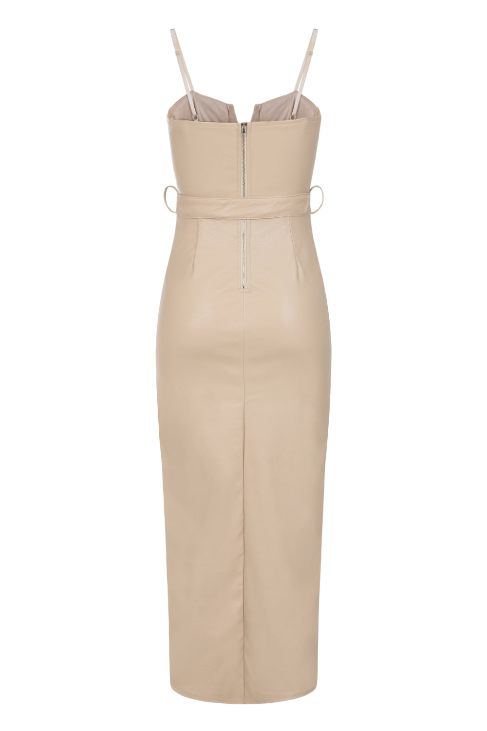 High Standards Nude Leather Belted Split Maxi Dress