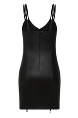 Unzip Me Black Leather Look Double Zip Slit Mini Dress