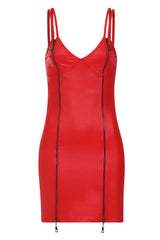 Unzip Me Red Leather Look Double Zip Slit Mini Dress