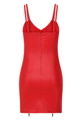 Unzip Me Red Leather Look Double Zip Slit Mini Dress