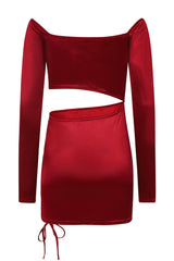 Cut It Out Berry Slinky Satin Cut Out Ruched Mini Dress