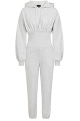 Ari Light Grey Ribbed Waist Hoodie Tracksuit Set