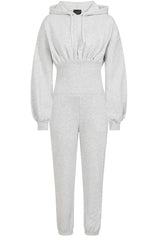 Ari Light Grey Ribbed Waist Hoodie Tracksuit Set