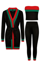 Zara Black Red and Green Striped Fine Knit 3 Piece Lounge Co-ord Set