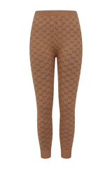 Giselle Camel Tan GG Inspired Woven Knit Body Hugging Stretch Leggings