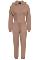 Aliza Taupe Corset Waisted Hoodie Tracksuit Set