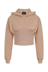 Aliza Sand Corset Waisted Hoodie Tracksuit Set