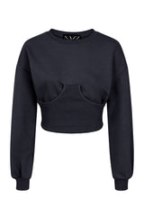 Sasha Navy Blue Under Bra Waisted Hoodie Tracksuit Set