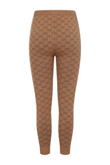 Giselle Camel Tan GG Inspired Woven Knit Body Hugging Stretch Leggings