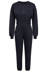 Sasha Navy Blue Under Bra Waisted Hoodie Tracksuit Set