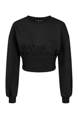 Sasha Black Under Bra Waisted Sweatshirt Tracksuit Set