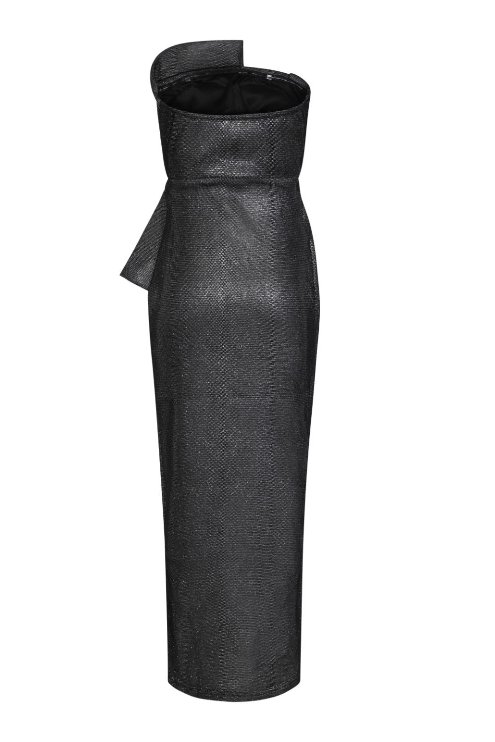 Cosmia Black Glitter Sparkle Bandeau Pleated Detail Pencil Maxi Dress