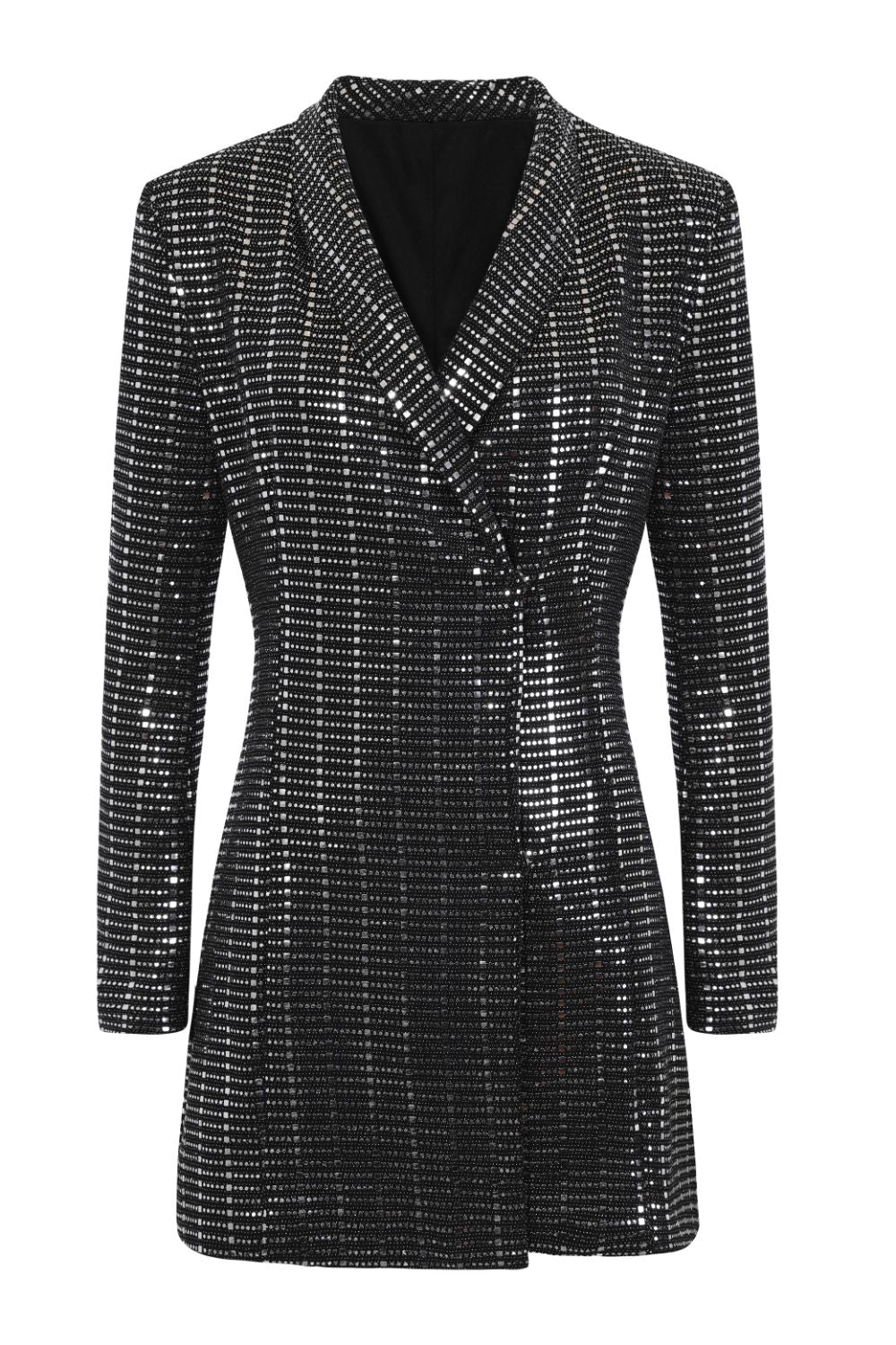Tempt Me Silver Black Metallic Tuxedo V Neck Blazer Tux Dress