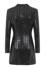 Tempt Me Silver Black Metallic Tuxedo V Neck Blazer Tux Dress