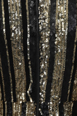 Turn Up Black Gold Striped Sequin Bodycon Dress