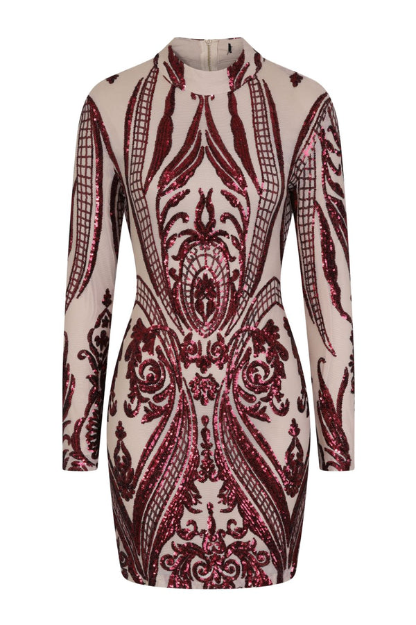 Vixen Red Nude Tribal Illusion Sequin Bodycon Dress