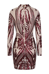 Vixen Red Nude Tribal Illusion Sequin Bodycon Dress