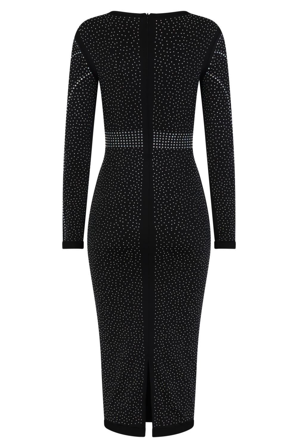 Luxor Black Caviar Crystal Rhinestone Bodycon Midi Dress