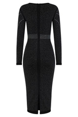 Luxor Black Caviar Crystal Rhinestone Bodycon Midi Dress