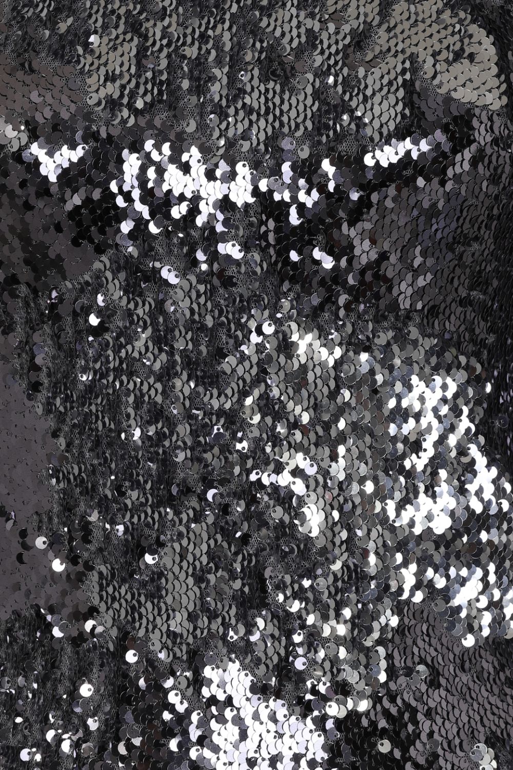 Starlight Chrome Silver Luxe Reversible Sequin Long Sleeve Midi Dress