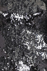 Starlight Chrome Silver Luxe Reversible Sequin Long Sleeve Midi Dress