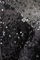 Starlight Chrome Silver Luxe Reversible Sequin Long Sleeve Midi Dress